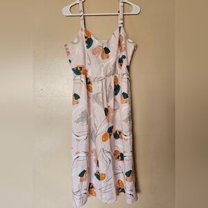 Rachael Zoe 100% Linen Midi Floral Pink Sleeveless Sundress Sz 8 Euro Summer